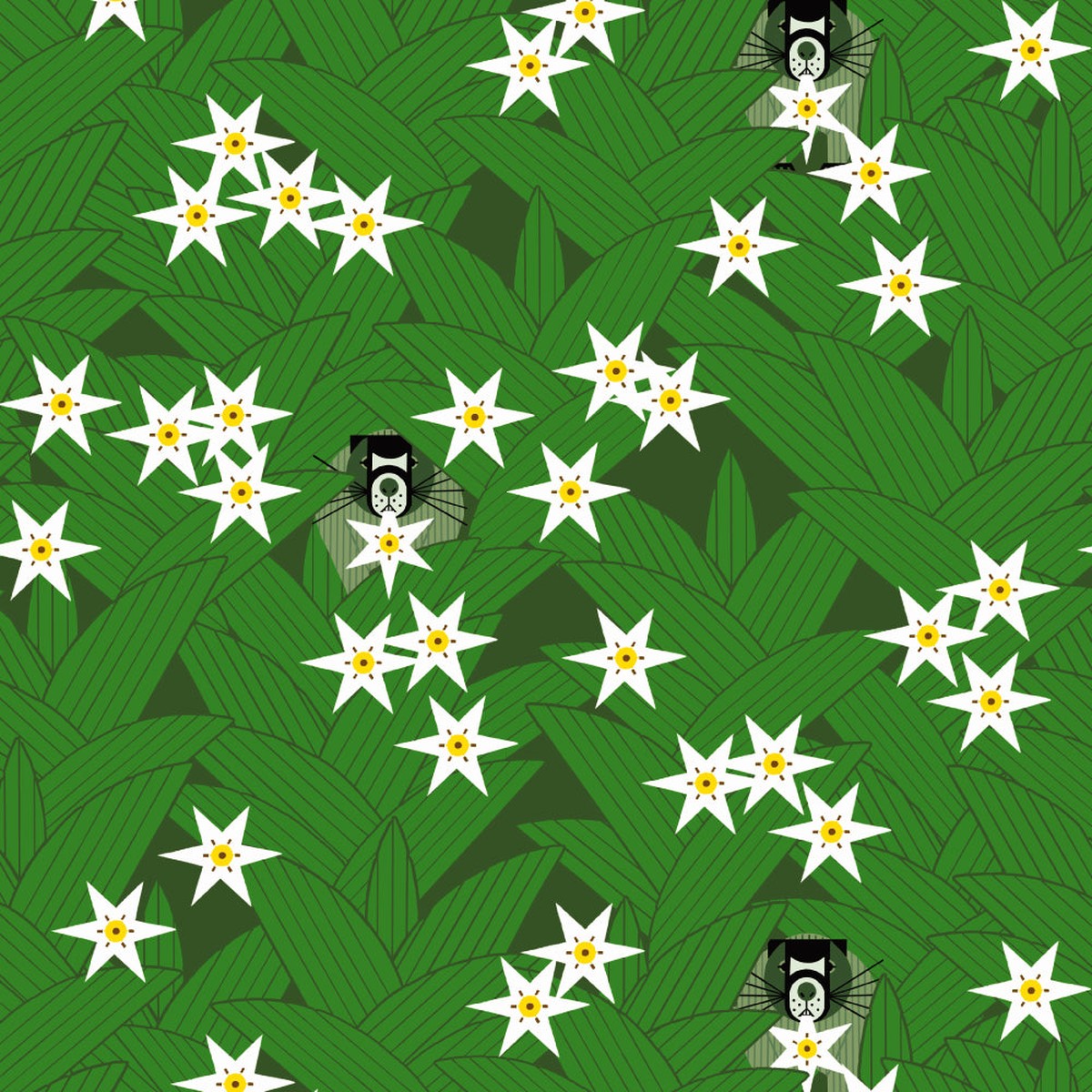 Charley Harper Organic Cotton Poplin - Hellebores and Marmot