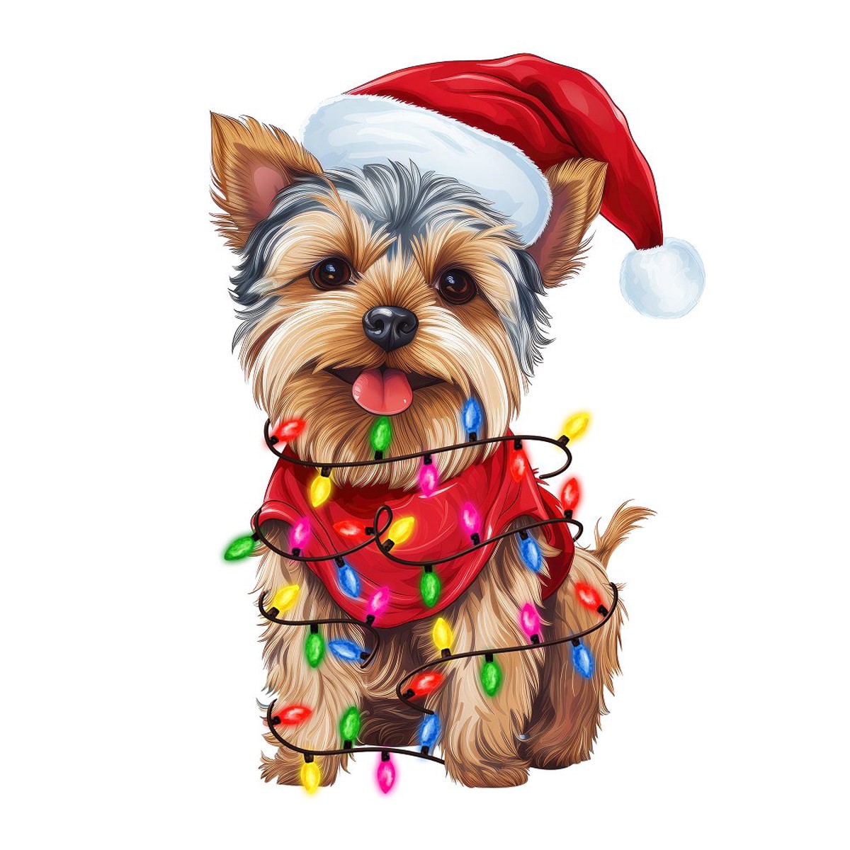 Christmas Lights Yorkshire Terrier Fabric Panel