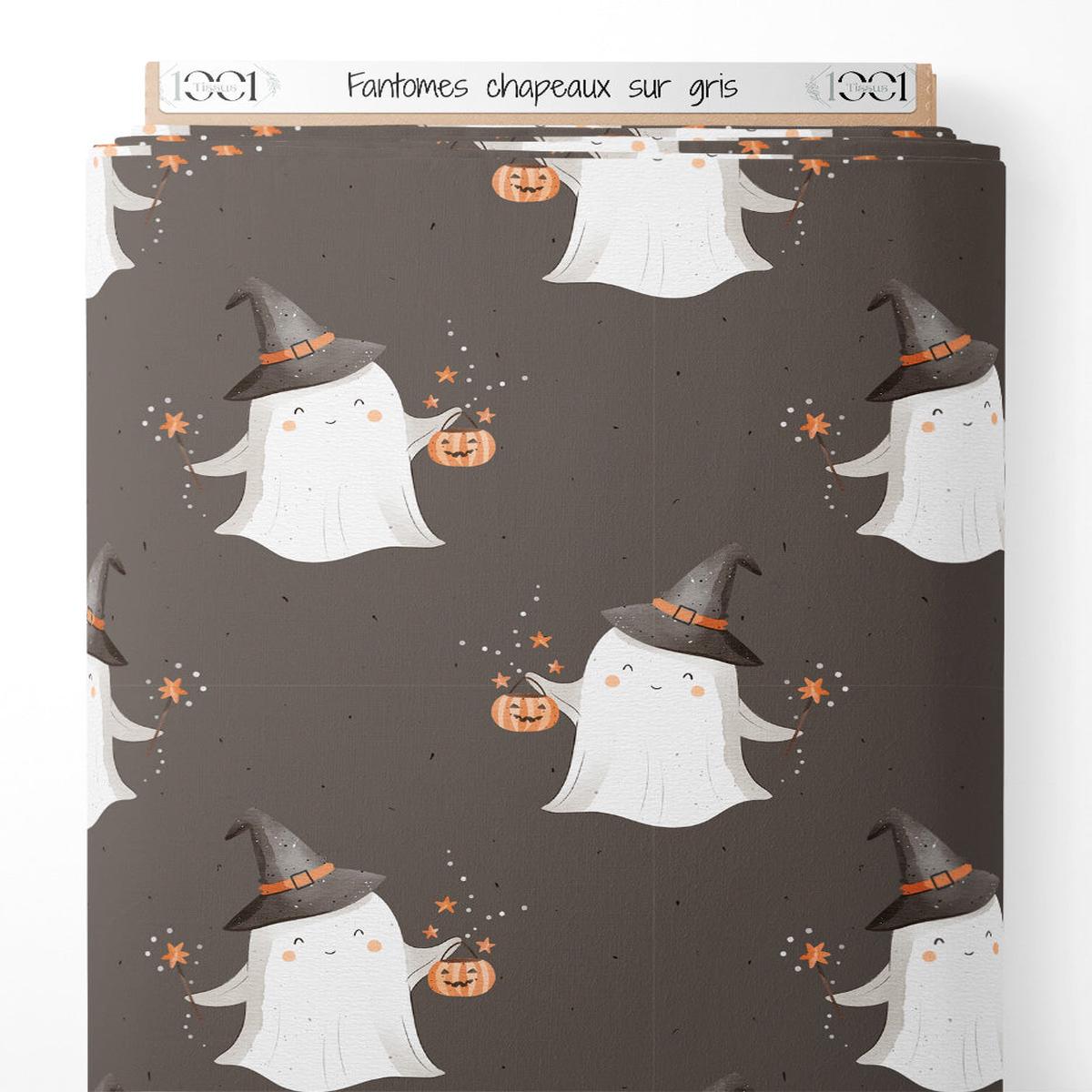Tissu – Fantmes chapeaux sur gris