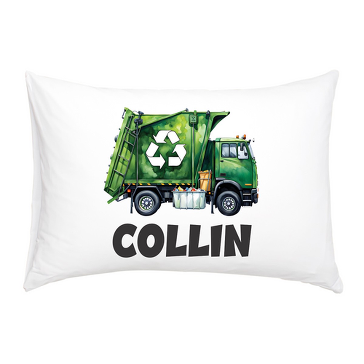 Personalized Green Garbage Truck Pillow cover – Boys trash truck room pillowcase