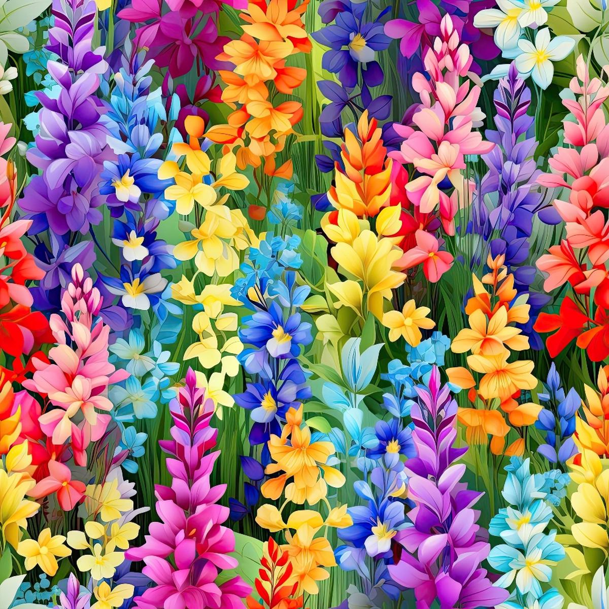 Rainbow Larkspur Flowers Pattern 6 Quilting Cotton Fabric