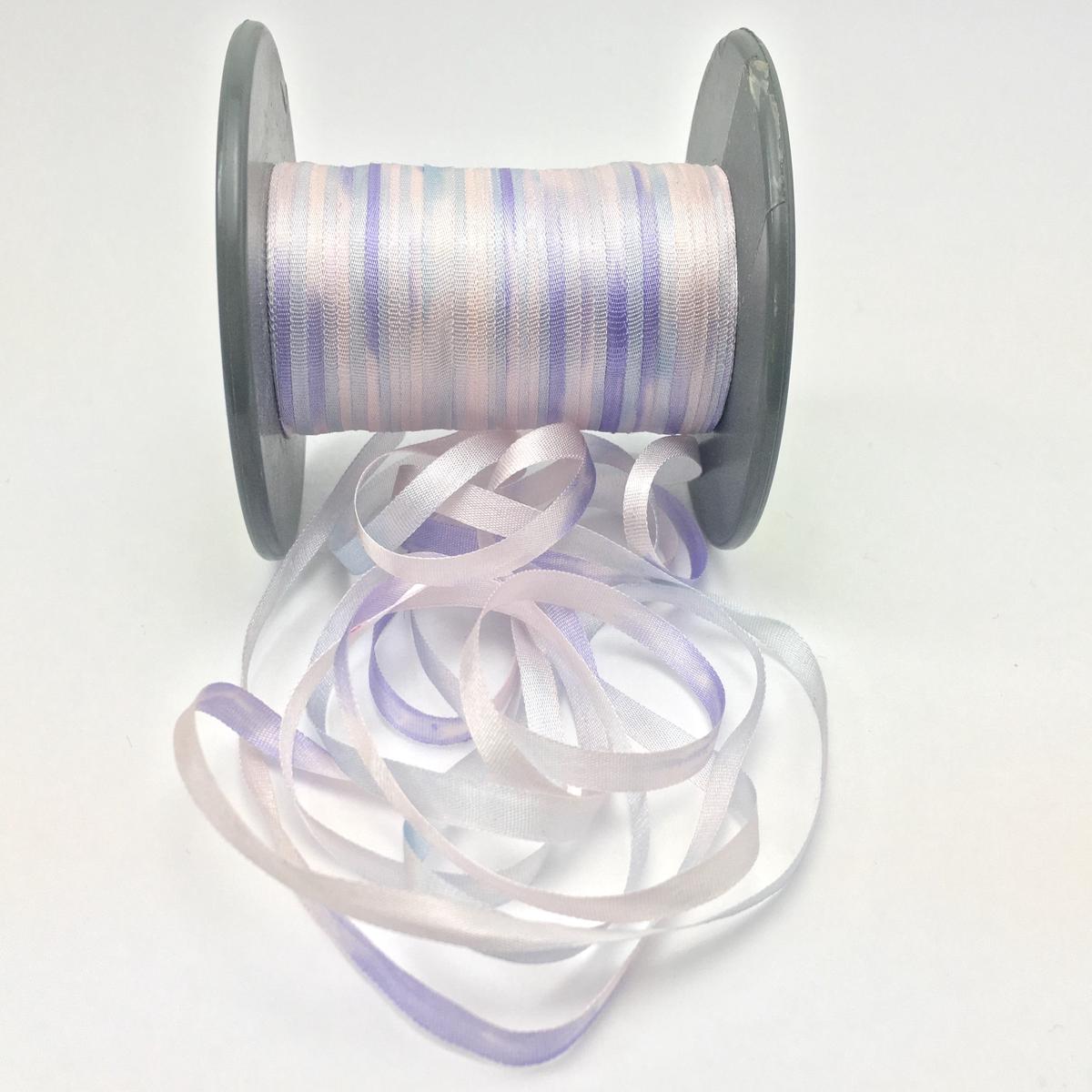 4mm 1/8″ Silk Ribbon – Hand Dyed Baby Pink Purple & Blue #70