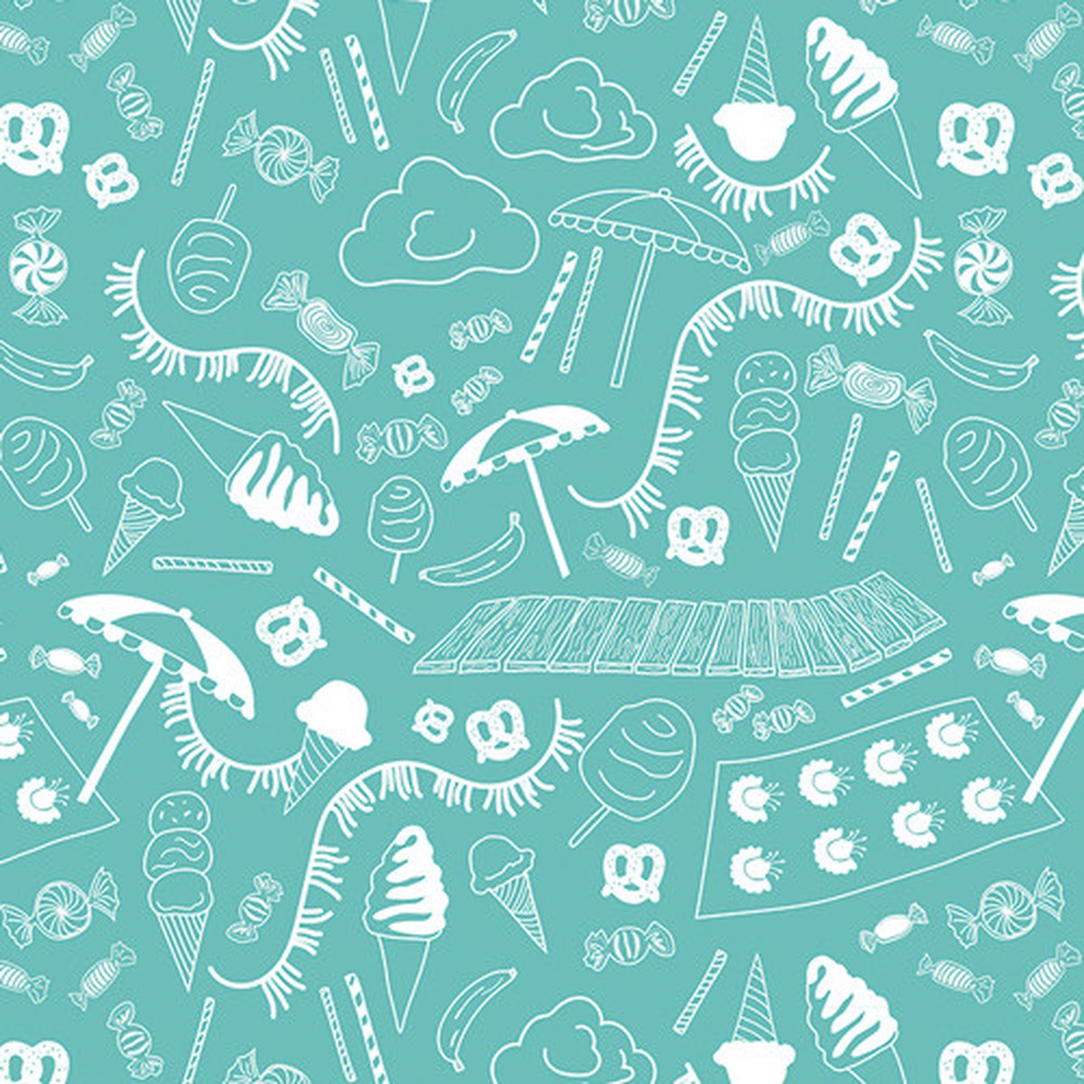 Beach Fabric Blue, Art Gallery Fabrics Busy Beach Teal cotton fabric, QTR YD