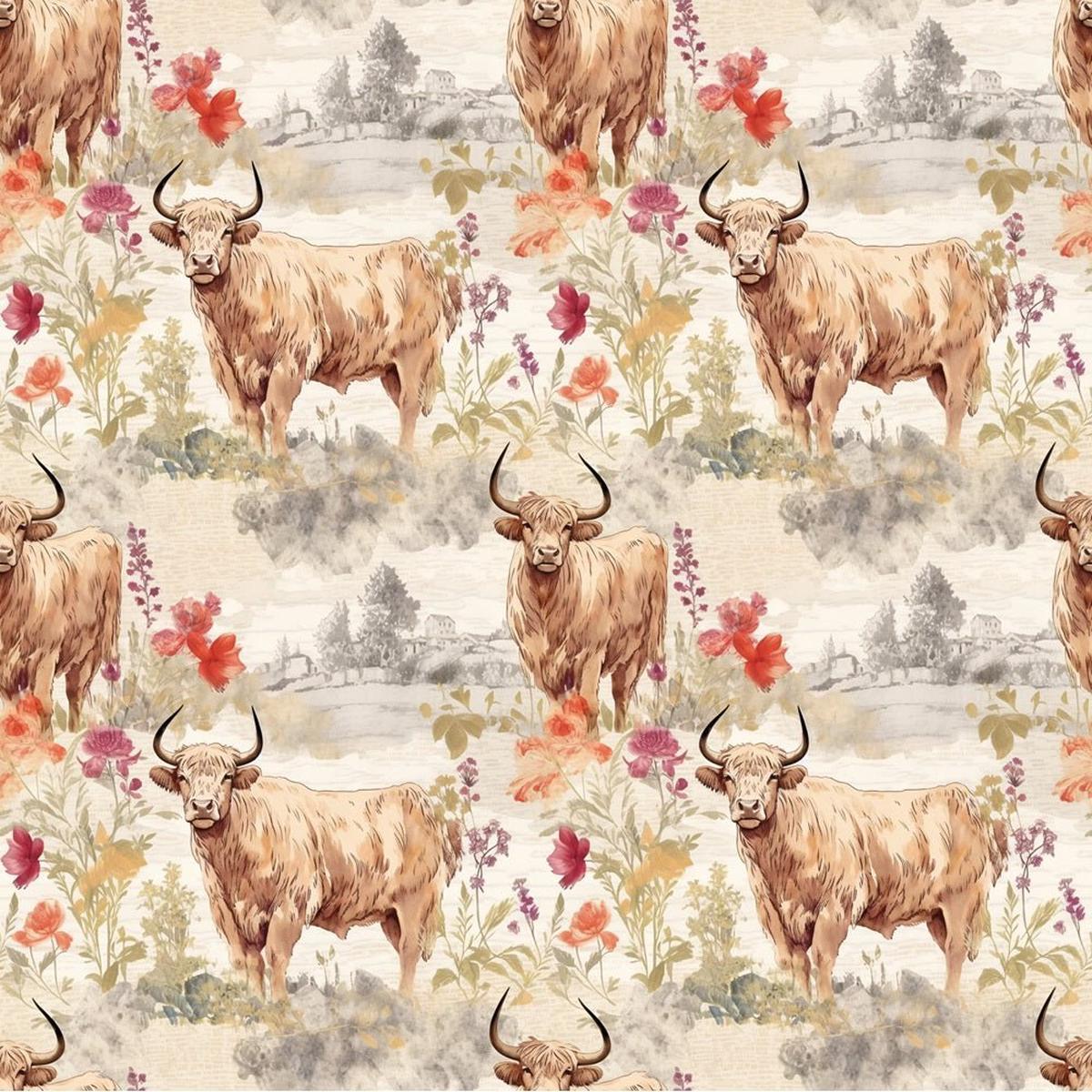 Highland Cows Pattern 7 Fabric