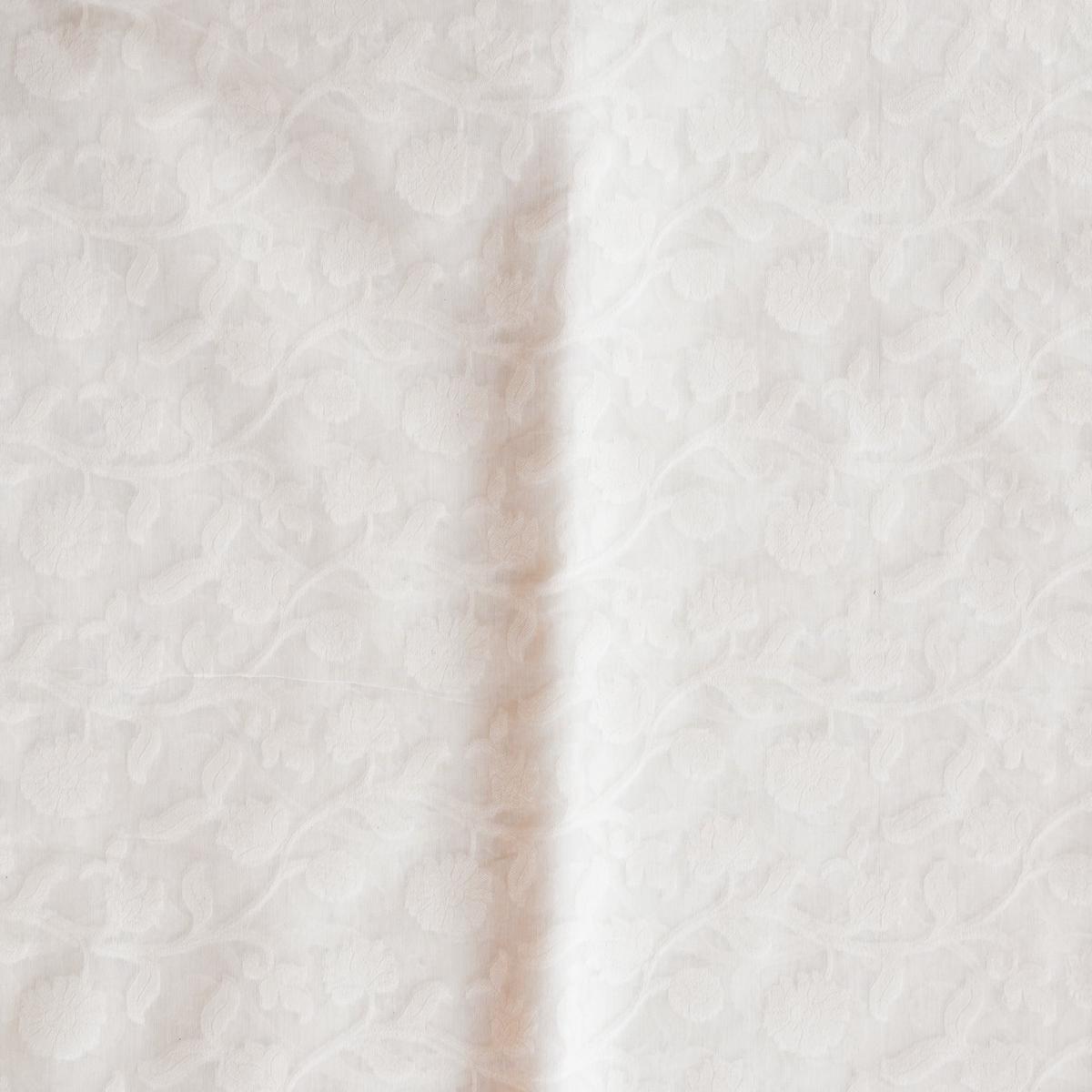 Brocade Chanderi Off White With Flower Jaal Fabric