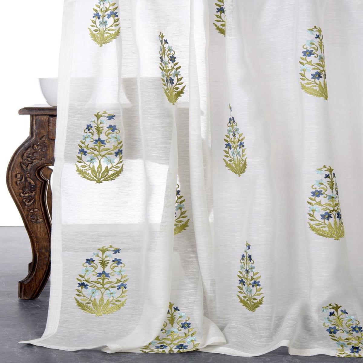 'Eymen' Fabric by the Yard (White/ Green/ Blue)
