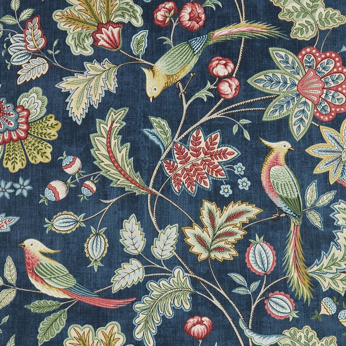 Cotton Curtain Fabric Chanterelle Navy Ornate Bird Floral Upholstery Cushion