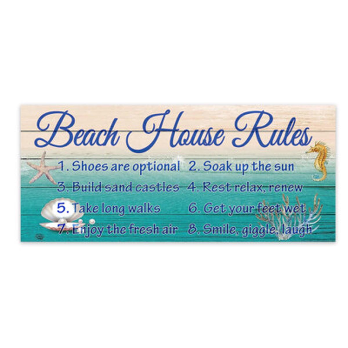 Country Metal Tin Sign Wall Art Beach House Rules Plaque 31x13cm