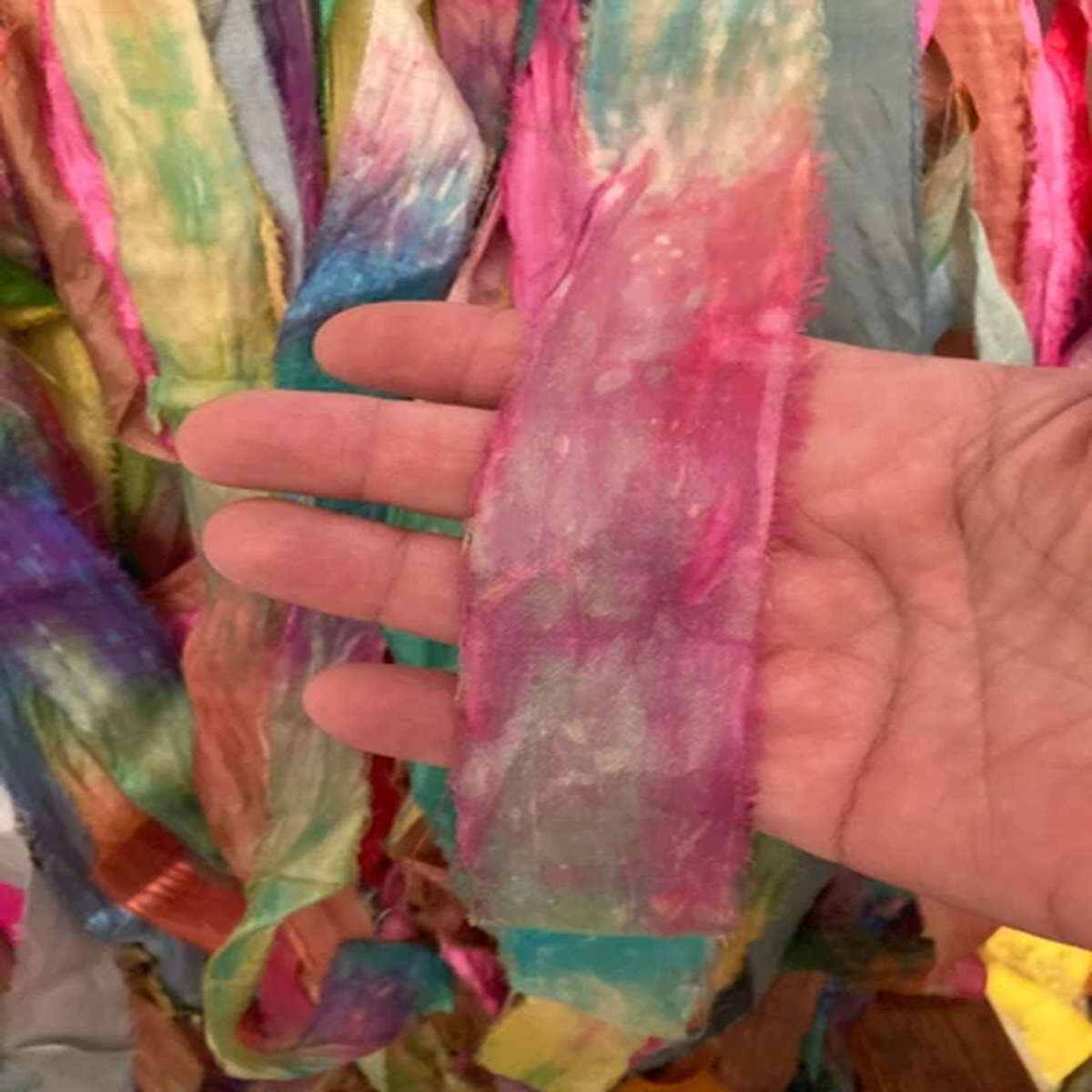 10 yards bunch Recycled Sari Silk Ribbon Yarn Mix ironed