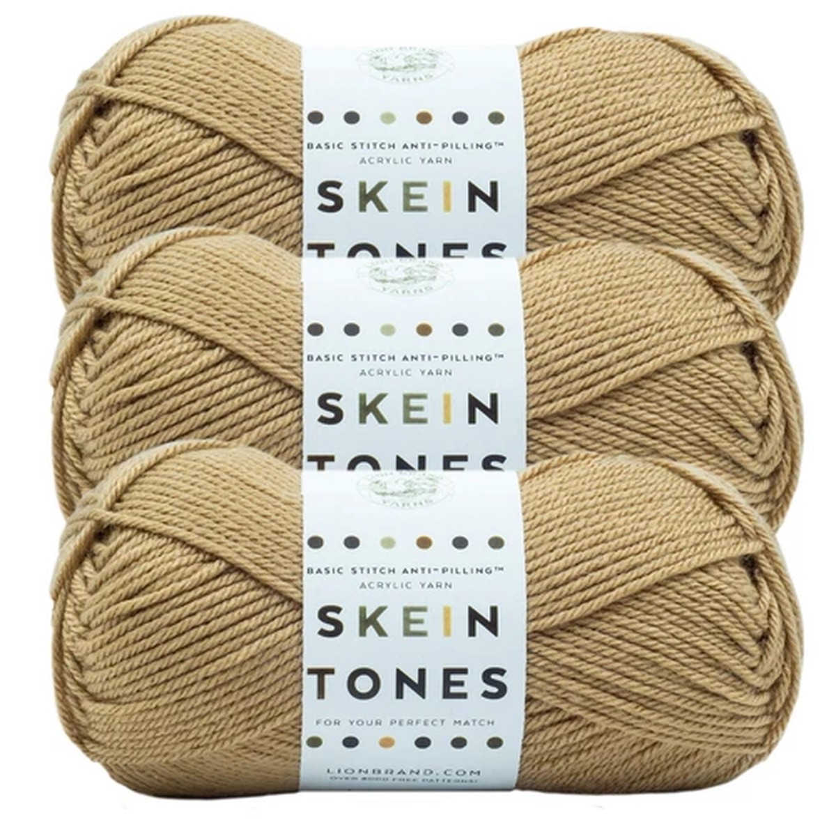 (3 Pack) Lion Brand Yarn 202-122T Basic Stitch Anti Pilling Yarn, Hazelnut