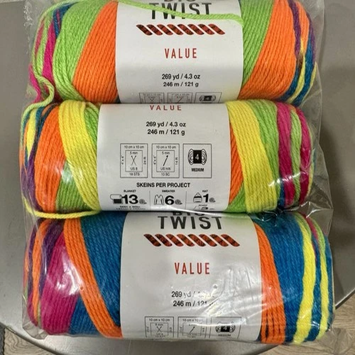 ***1 SKEIN*** Big Twist Value Yarn, Neon Lights, 269 yds 4.3oz Ea