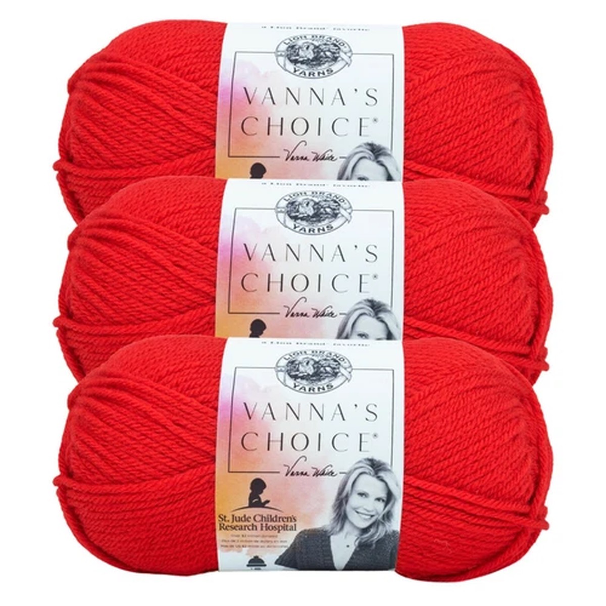 (3 Pack) Lion Brand Yarn 860-113 Vanna's Choice Yarn, Scarlet