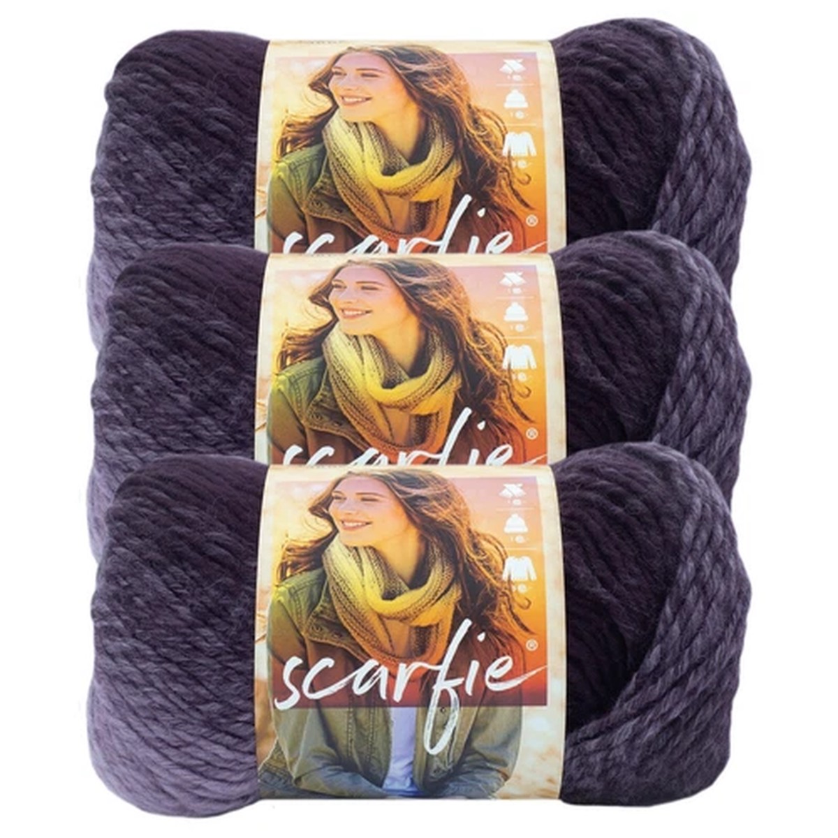 (3 Pack) Lion Brand Yarn 826-240F Scarfie Yarn, Eggplant/Lilac
