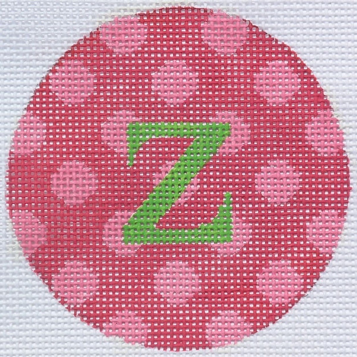 4 Round Pink w/ Fuchsia Polka Dots, grass green letter