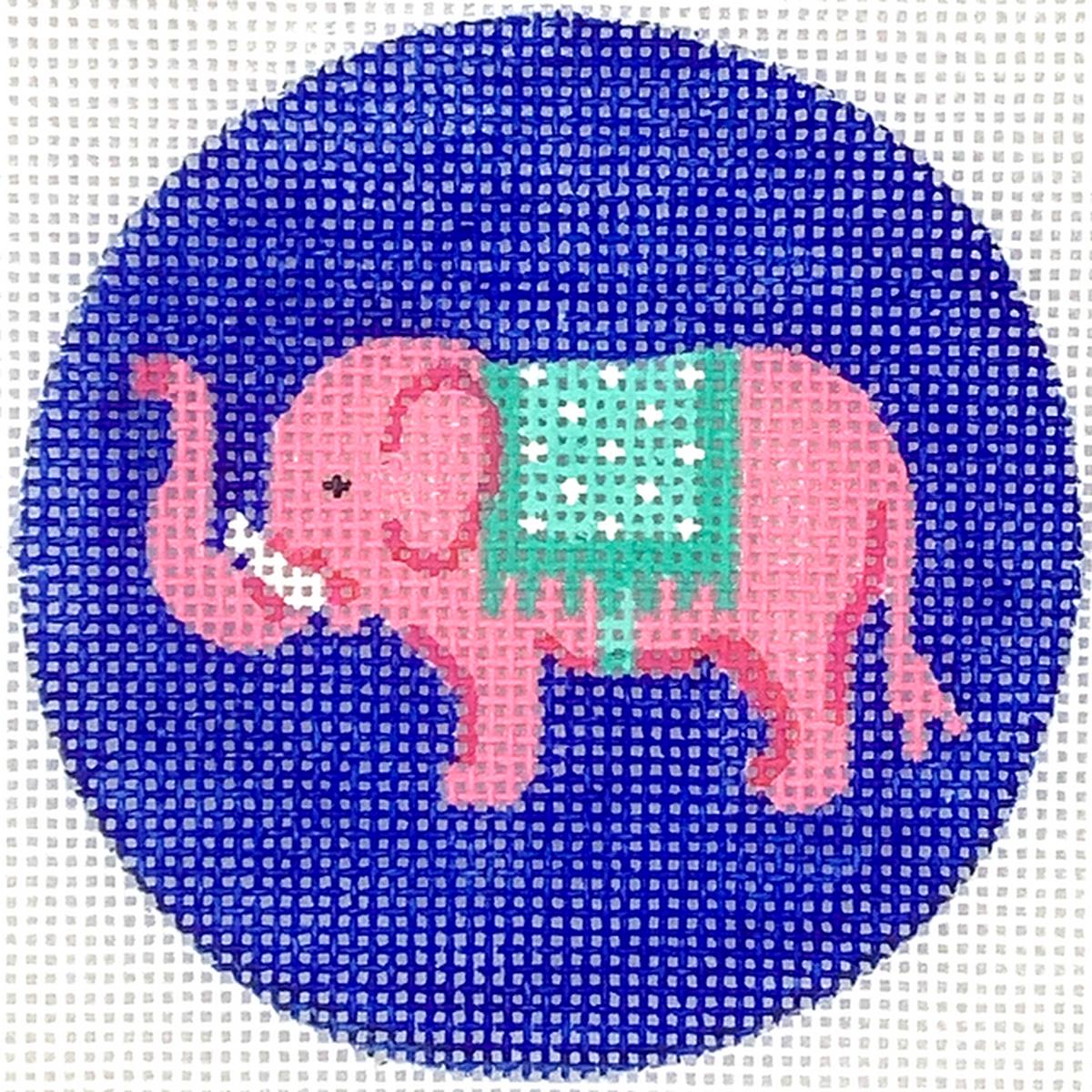 3" Round Pink Elephant w/ Turquoise Blanket on bright blue