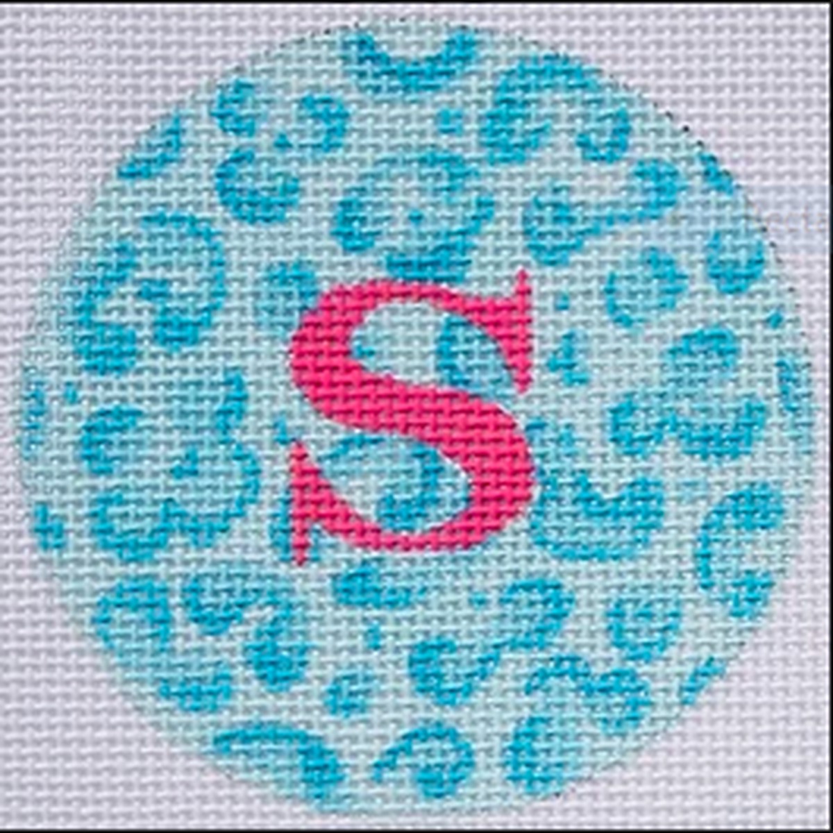3" Round Light & Medium Blue Leopard w/ Hot Pink Letter