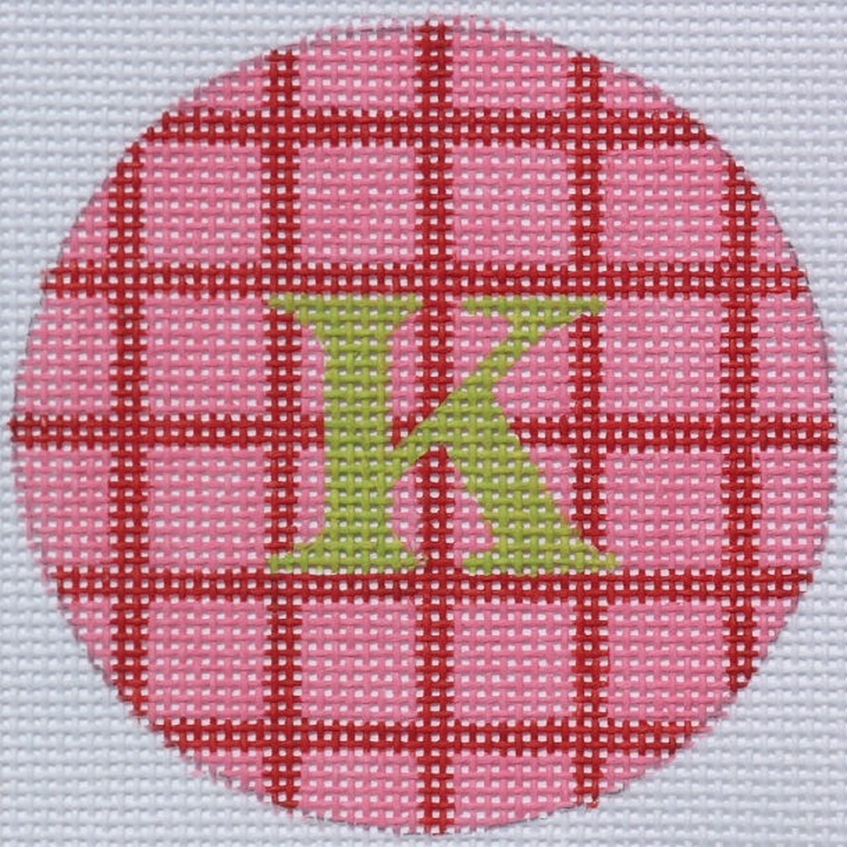 3" Round Pink & Red Grid, Lime Letter