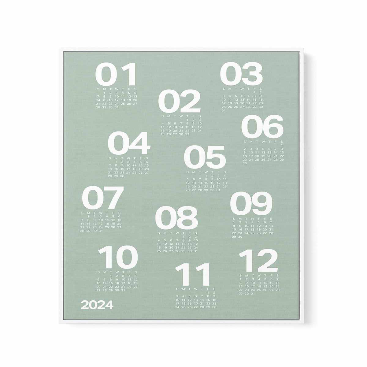 2024 Sage Green Scatter Calendar Framed Canvas Art Print