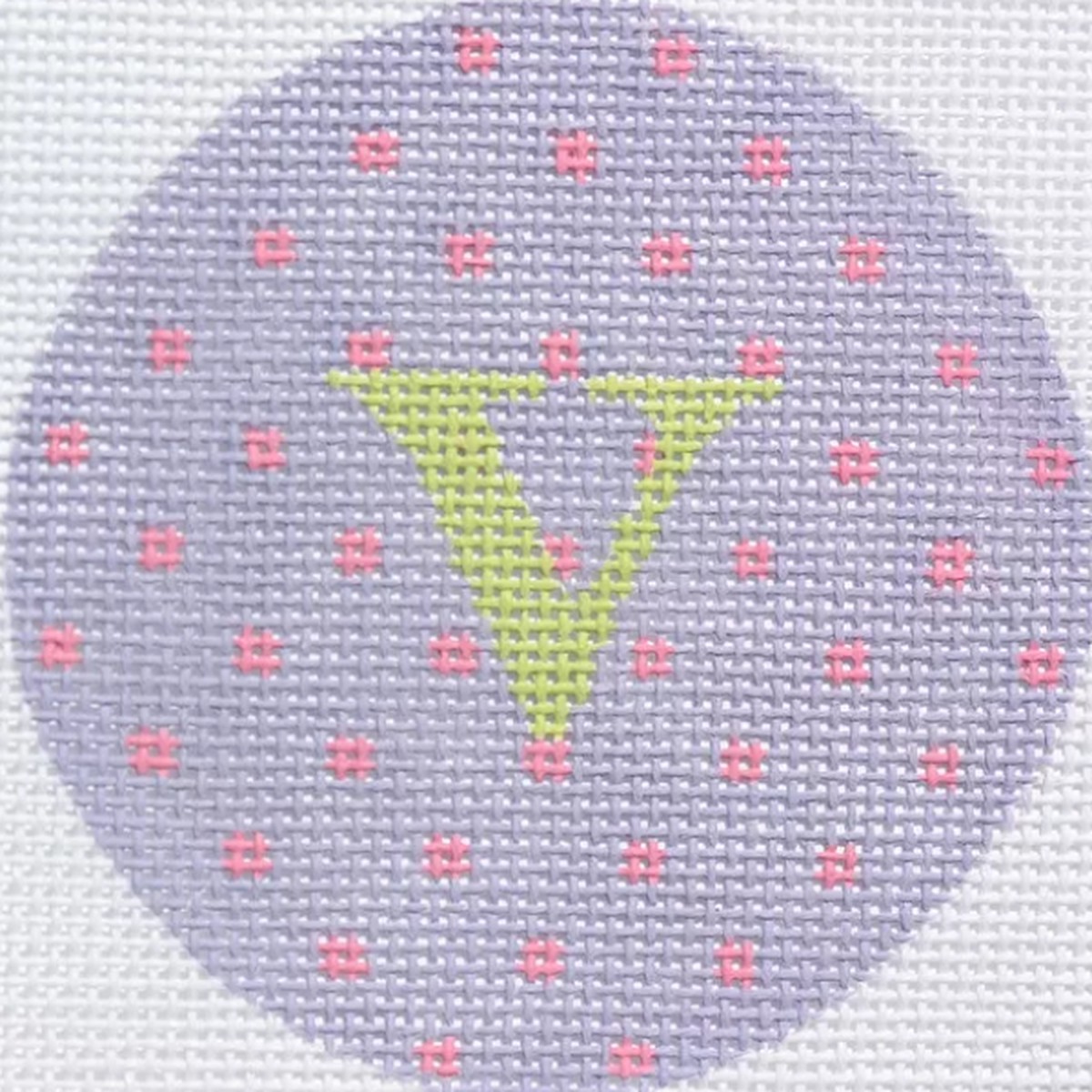 3" Round Lavender w/ Pink Small Dots, Light Green Letter