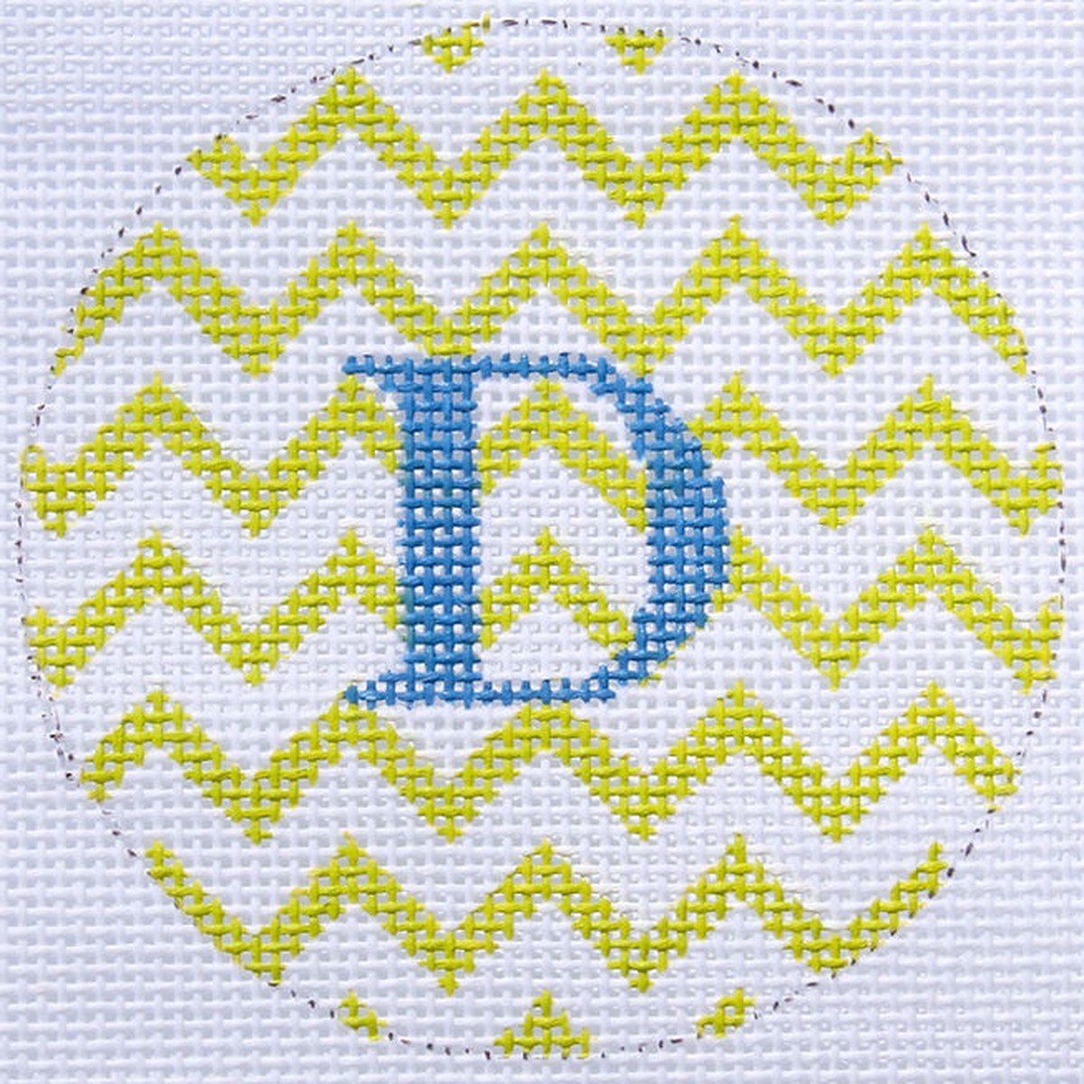 3" Round Lime & White Zigzag w/ Bright Blue Letter