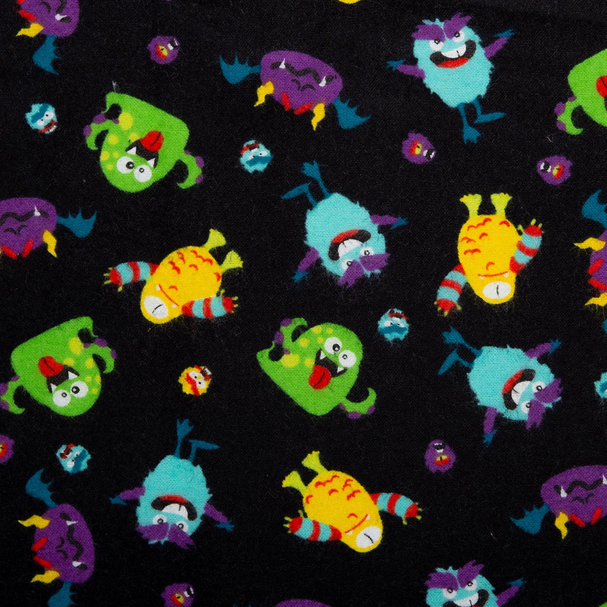 CHARLIE Printed Flannelette - Monsters - Black