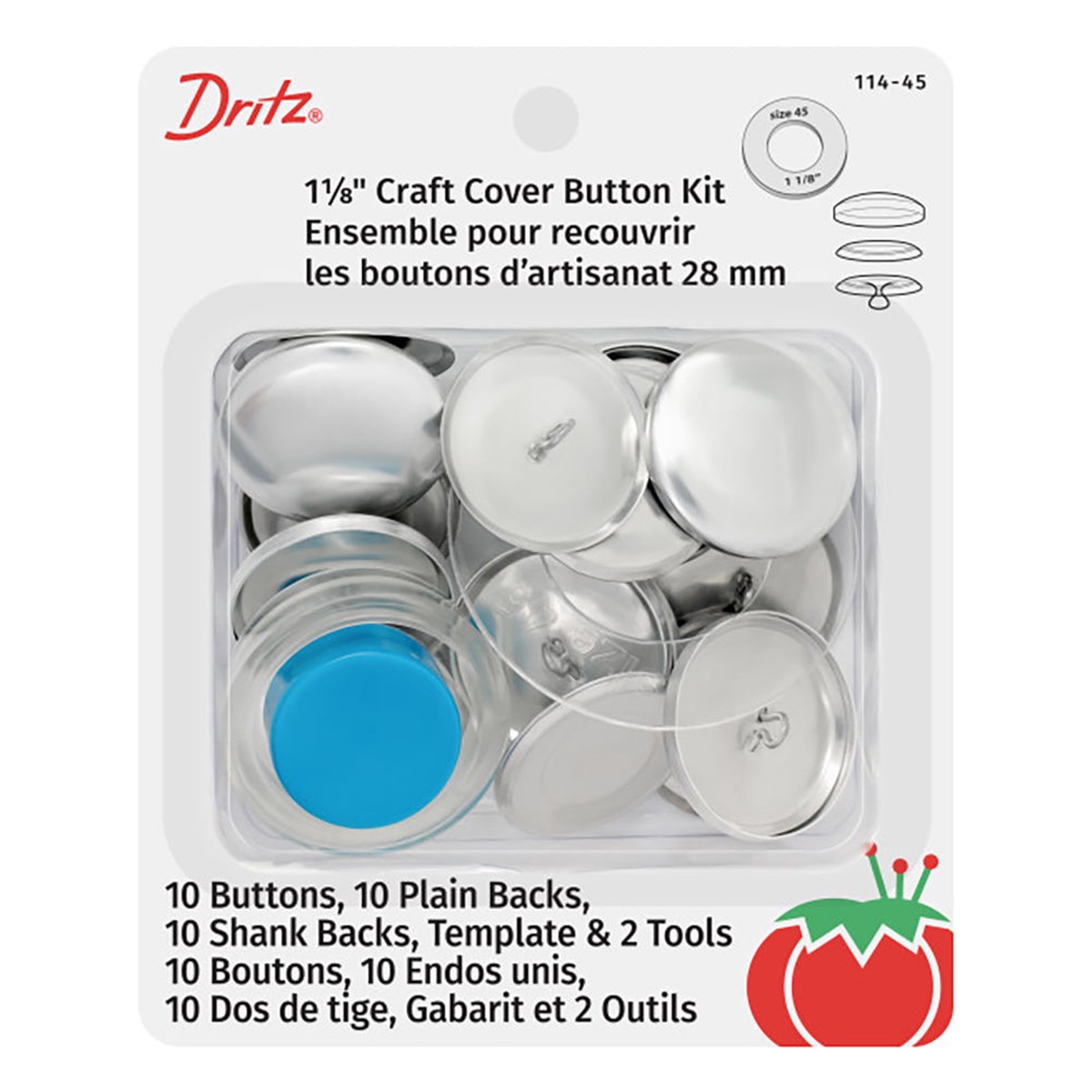 Dritz Craft Cover Button Kit - Nickel - 1.125", 10 Sets
