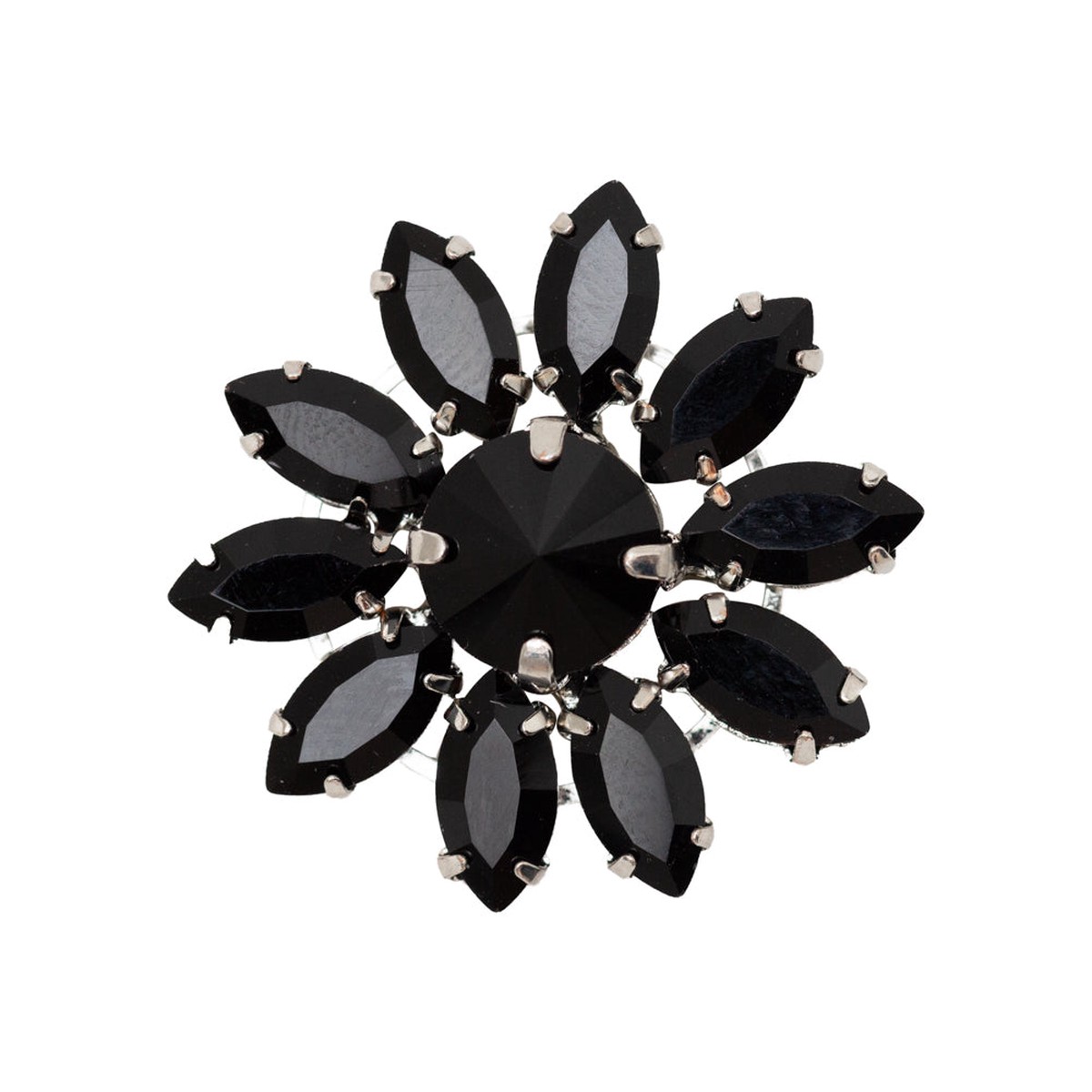 Italian Black Rhinestone Flower Button - 42L/27mm