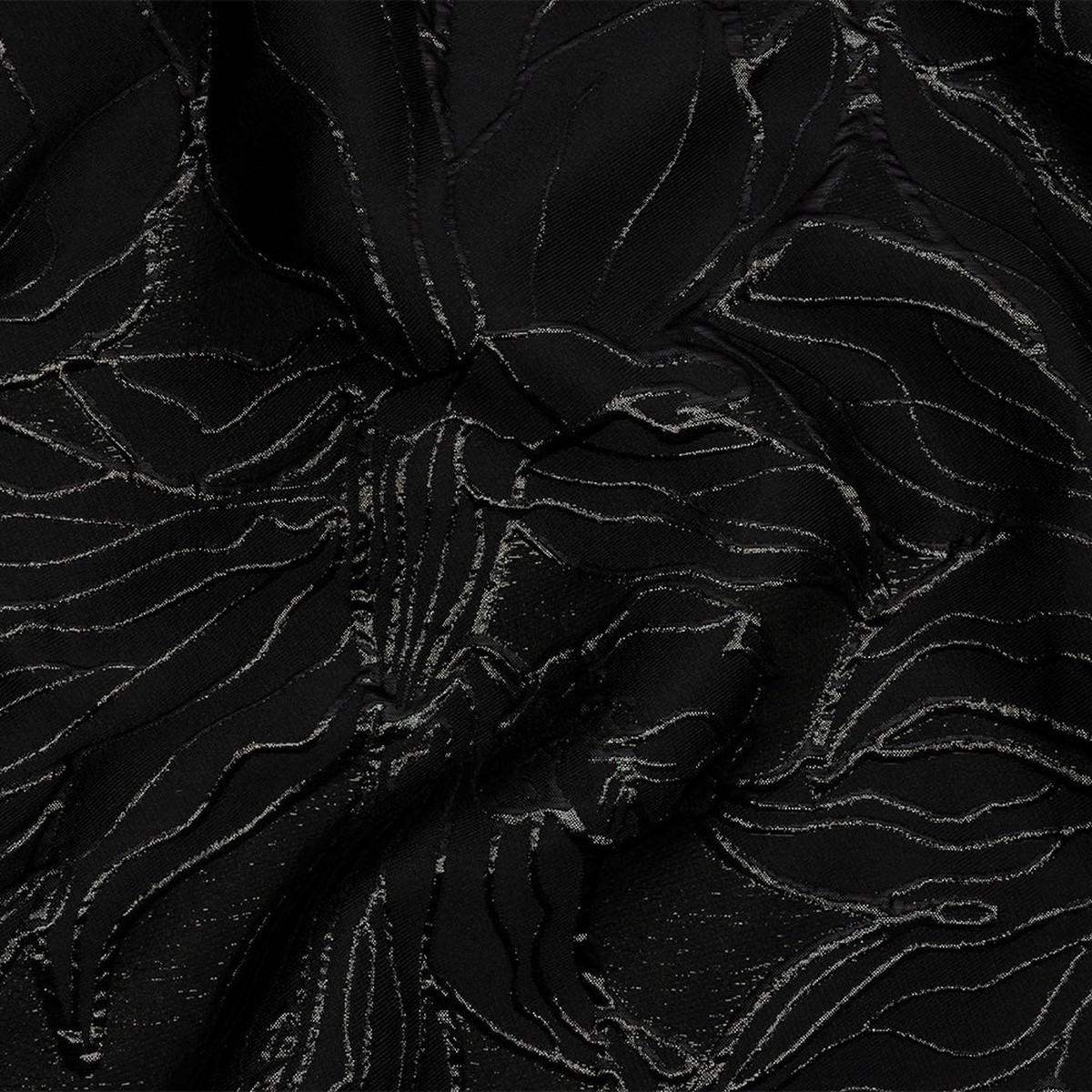 Metallic Black Outlined Florals Luxury Brocade