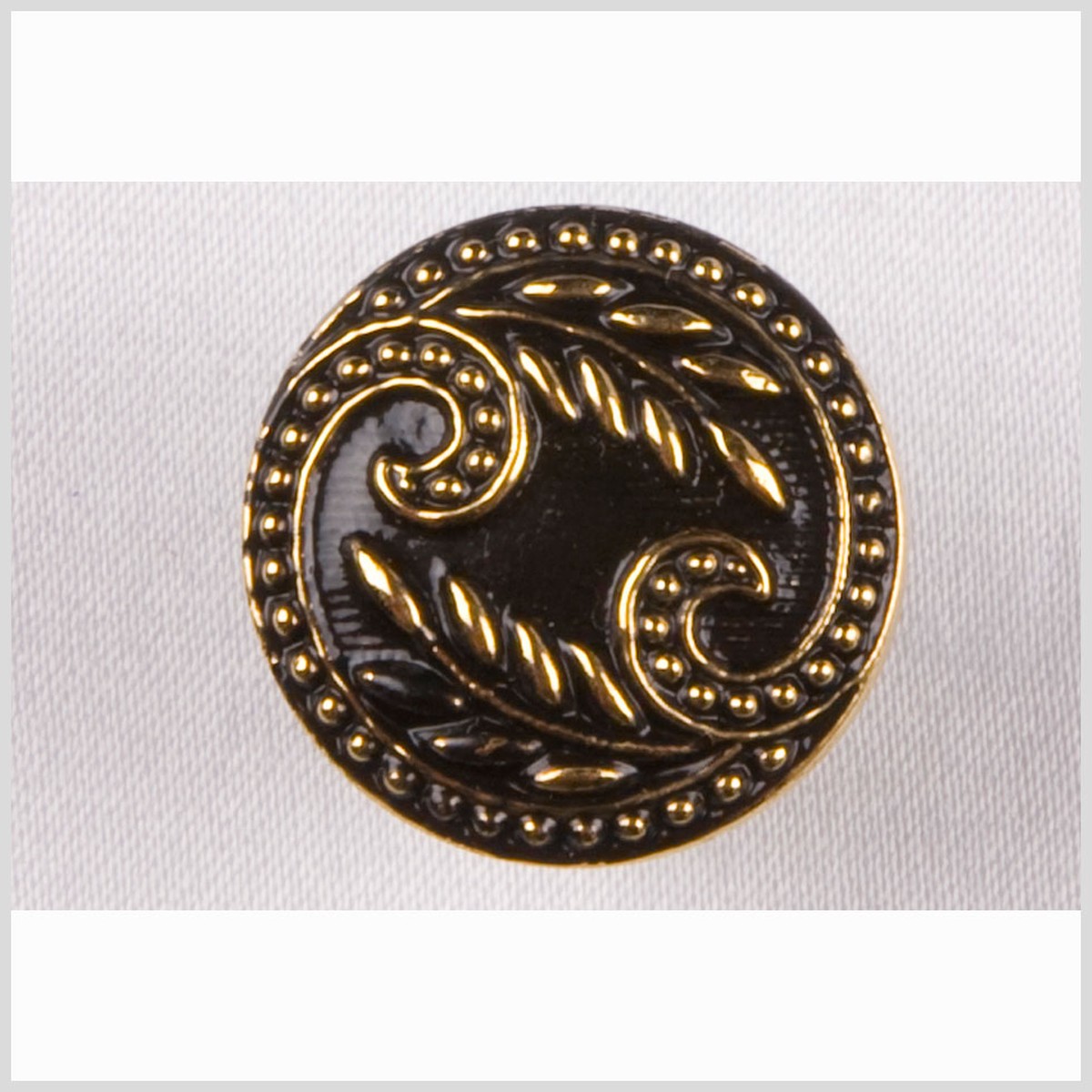 Black and Gold Floral Leaf Glass Shank Back Button - 44L/28mm