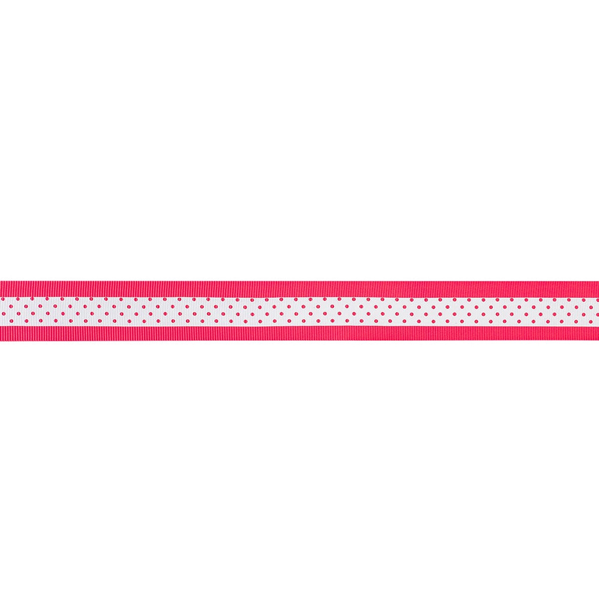Italian Neon Pink and White Polka Dot Striped Petersham Grosgrain Ribbon - 1"