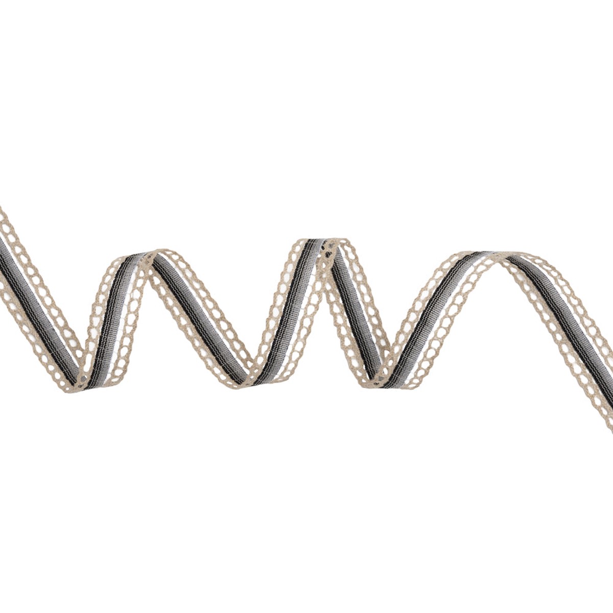 Woven Trim with Lace Borders - 0.5" - Gray and Black Gradient and Cream Chains