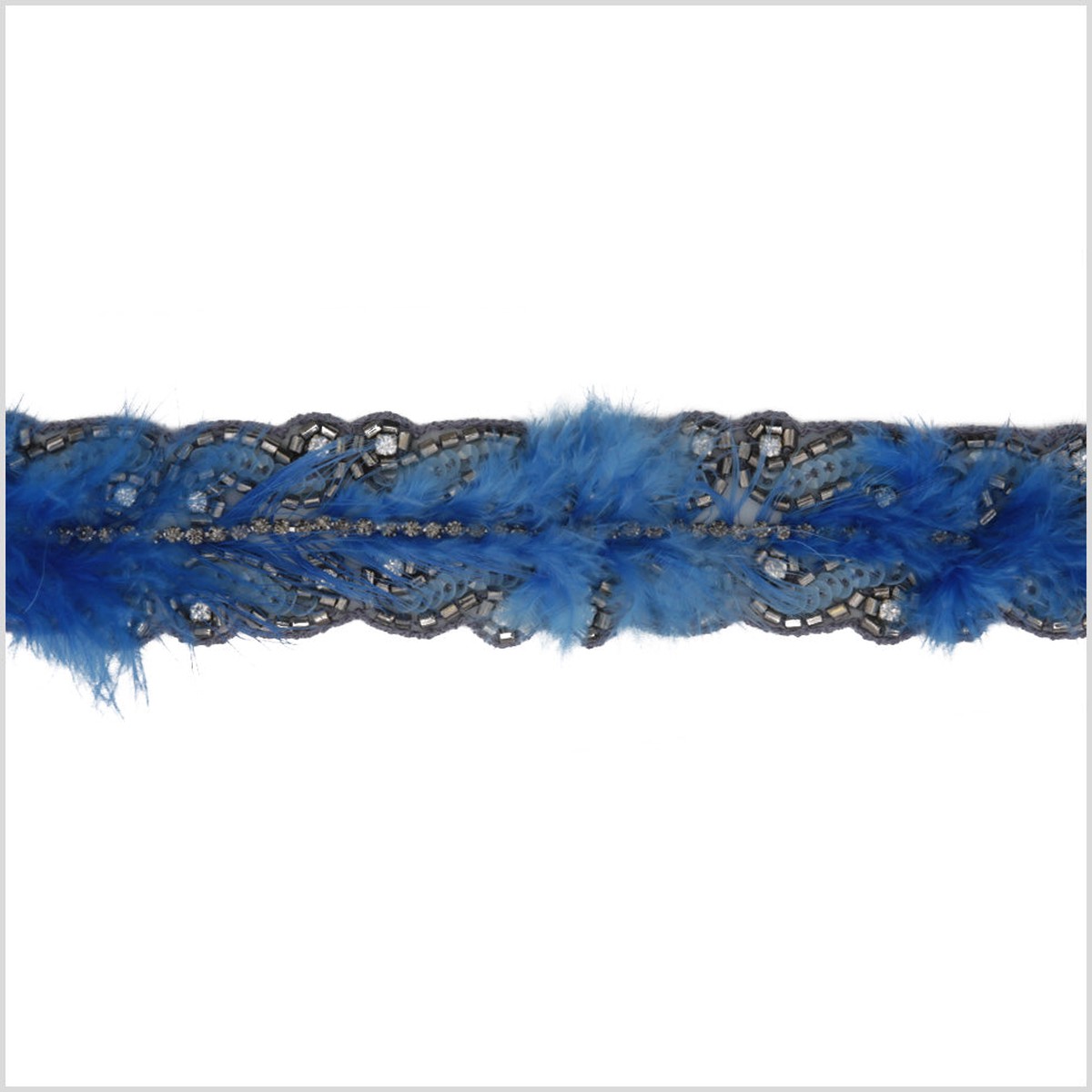 1.5" Blue/Black Beaded Rhinestones With Sequins and Feathers