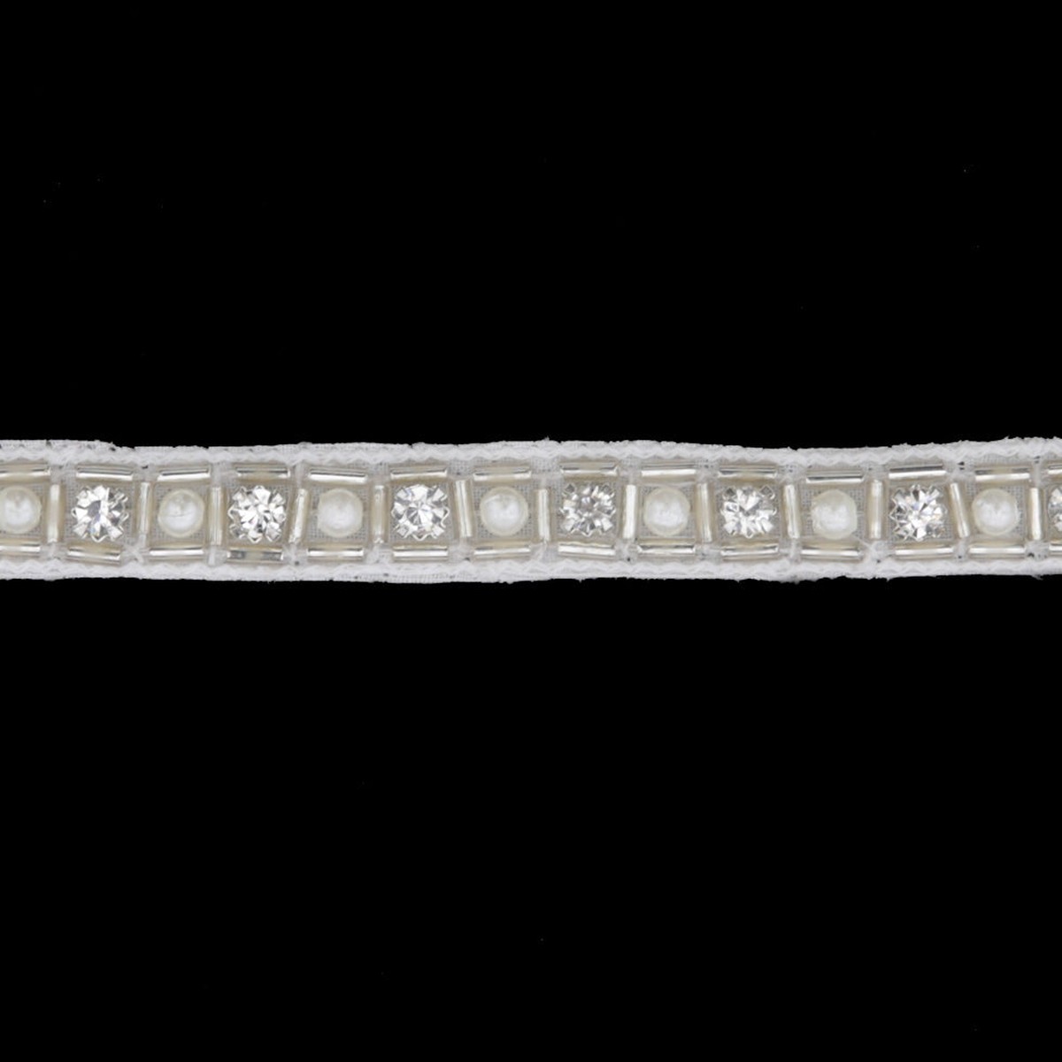 0.375" Silver/White Beaded Pearl and Rhinestone Trim