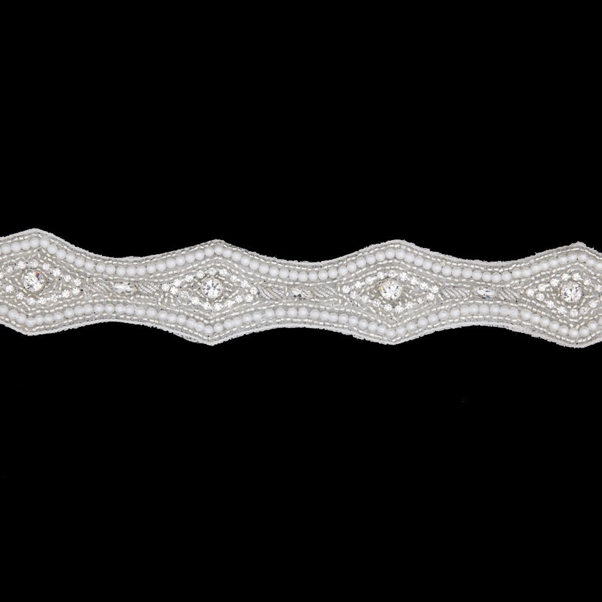 1.625" Pearl White/Silver Beaded Rhinestone Trim