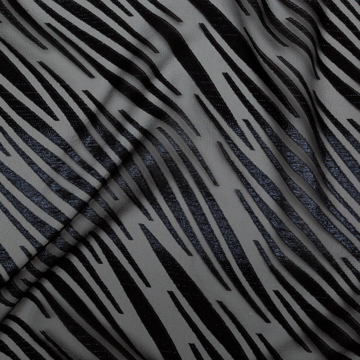 2.5 Yards of Black and Metallic Navy Luxury Tiger Striped Burnout Brocade